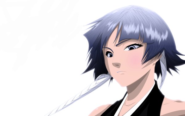 Anime picture 2132x1340 with bleach studio pierrot soifon palmereap single blush highres short hair blue eyes simple background white background blue hair coloring portrait face girl