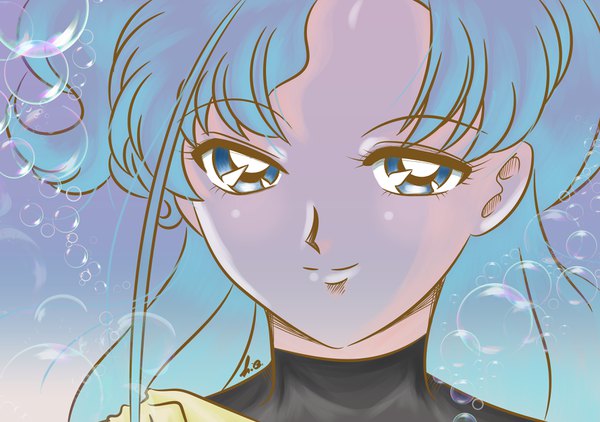 Anime picture 3556x2504 with bishoujo senshi sailor moon toei animation fish eye (sailor moon) riccardo bacci single long hair highres blue eyes blue hair absurdres close-up face otoko no ko boy bubble (bubbles)
