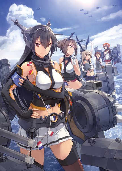 Anime picture 2006x2800 with kantai collection shimakaze destroyer rensouhou-chan yamato super battleship nagato battleship mutsu battleship yukikaze destroyer shizuma yoshinori long hair tall image looking at viewer blush highres short hair open mouth black hair blonde hair smile red eyes brown hair