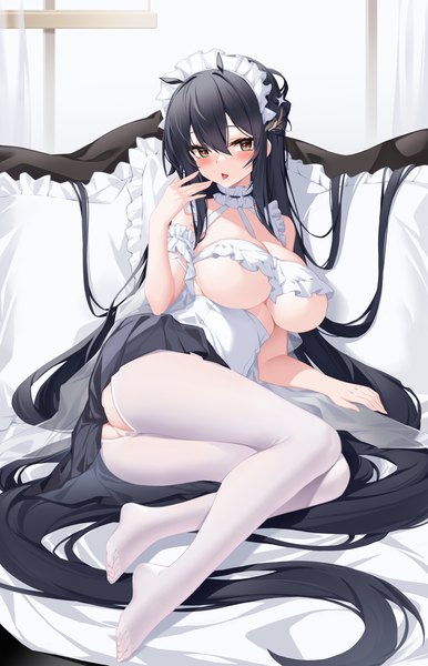 Anime picture 1930x3000 with azur lane indomitable (azur lane) indomitable (ms. motivationless maid) (azur lane) yuxian youka single tall image looking at viewer blush fringe highres breasts open mouth light erotic black hair hair between eyes brown eyes full body ass very long hair pleated skirt