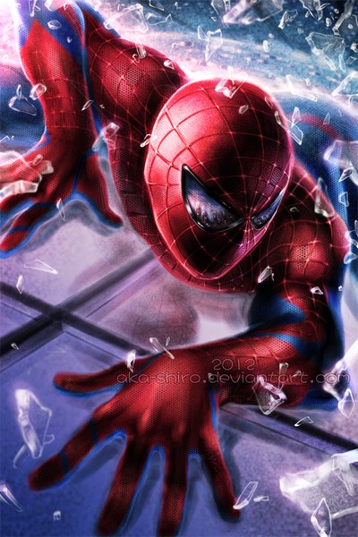 Anime picture 700x1050 with marvel comics spider-man (series) spiderman aka-shiro single tall image reflection superhero boy bodysuit mask debris
