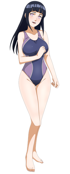 Anime picture 1218x3003 with naruto studio pierrot naruto (series) hyuuga hinata shugo19 single long hair tall image looking at viewer fringe breasts open mouth light erotic black hair large breasts purple eyes full body blunt bangs barefoot light smile