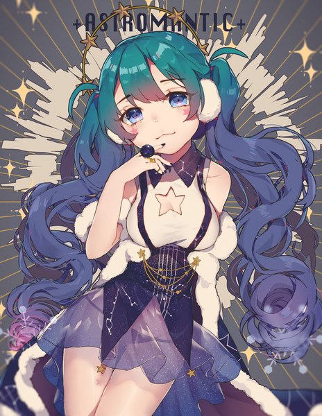 Anime picture 1300x1680 with vocaloid hatsune miku yuki miku yuki miku (2017) acidear single long hair tall image looking at viewer fringe breasts blue eyes light erotic smile large breasts standing twintails blue hair cleavage nail polish