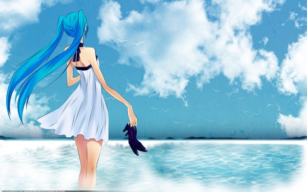 Anime picture 1920x1200 with vocaloid hatsune miku highres wide image twintails sky beach girl