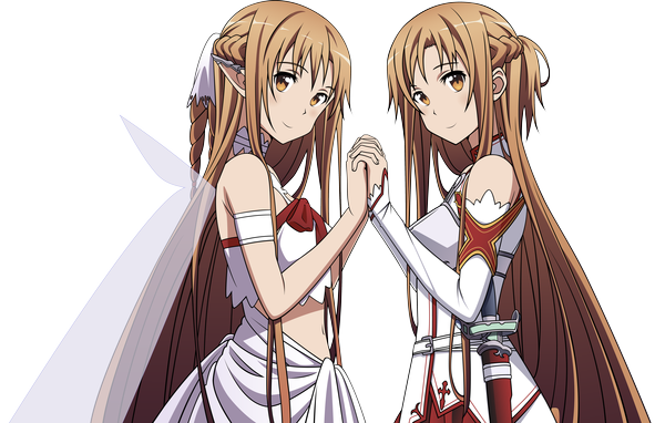 Anime picture 7608x4854 with sword art online a-1 pictures yuuki asuna titania (alo) reviathestarf single long hair blush highres smile brown hair bare shoulders brown eyes absurdres pointy ears holding hands transparent background elf girl dress