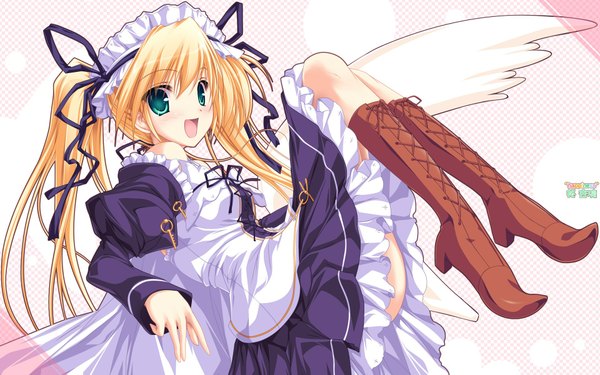 Anime picture 1920x1200 with happiness hiiragi anri tenmaso highres wide image twintails maid waitress boots