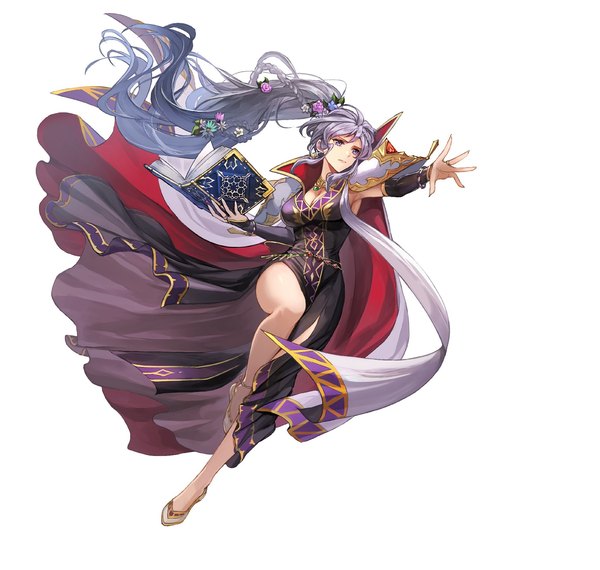 Anime picture 1894x1800 with fire emblem fire emblem heroes fire emblem: genealogy of the holy war nintendo ishtar (fire emblem) nijihayashi single long hair fringe highres breasts simple background hair between eyes white background purple eyes holding looking away purple hair full body ponytail