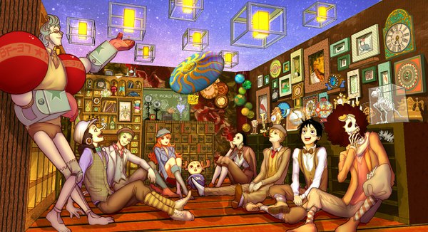 Anime picture 2756x1500 with one piece toei animation nami (one piece) monkey d. luffy nico robin roronoa zoro sanji tony tony chopper usopp franky brook (one piece) an ri long hair looking at viewer highres open mouth black hair blonde hair smile wide image