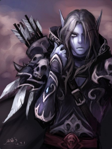 Anime picture 1024x1365 with world of warcraft blizzard entertainment blood elf long hair tall image blonde hair pointy ears grey eyes tattoo elf boy belt armor hood feather (feathers) cloak skull arrow (arrows) thorns