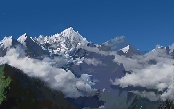 イラスト 1000x625 と オリジナル 牛八 wide image 空 mountain no people landscape fog