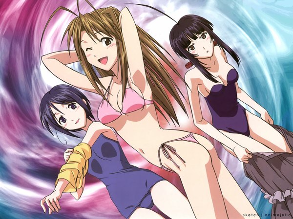 Anime picture 1024x768 with love hina narusegawa naru aoyama motoko light erotic girl