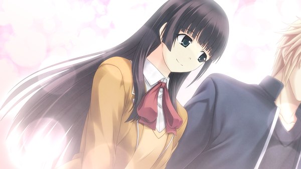Anime picture 1024x576 with tokyo babel long hair blue eyes black hair wide image game cg girl uniform school uniform