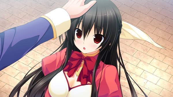 Anime picture 1280x720 with tiny dungeon (game) rosebleu vell sein long hair black hair red eyes wide image game cg girl uniform school uniform