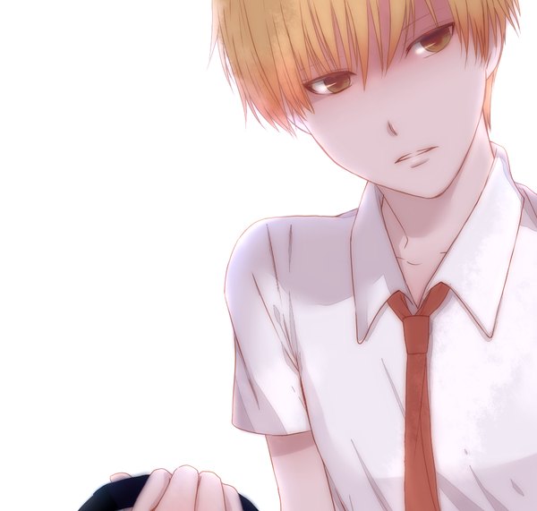 Anime picture 1050x1000 with prince of tennis hiyoshi wakashi shian (my lonly life.) single short hair blonde hair white background yellow eyes boy shirt necktie