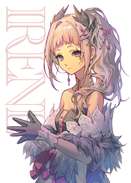 Anime picture 2501x3481 with arknights irene (arknights) dogdogbhh single long hair tall image fringe highres simple background white background payot silver hair upper body horn (horns) black eyes alternate costume character names side ponytail scar alternate hairstyle