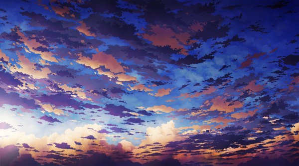 Anime picture 1800x1000 with original aoha (twintail) highres wide image sky cloud (clouds) evening sunset landscape scenic