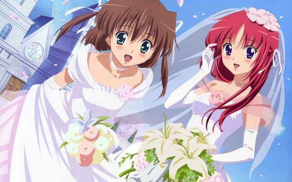 Anime picture 2560x1600 with da capo shirakawa kotori asakura nemu highres wide image multiple girls wedding girl dress 2 girls wedding dress