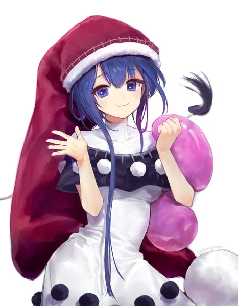 Anime picture 1000x1287 with touhou doremy sweet ainy single tall image looking at viewer blush fringe short hair blue eyes simple background smile hair between eyes standing white background signed blue hair upper body twitter username :3