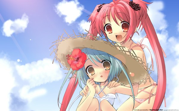 Anime picture 1920x1200 with peace@pieces momose hikaru anzu itou noiji highres wide image flower (flowers) hat straw hat hibiscus