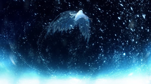 Anime picture 2560x1440 with original y y (ysk ygc) single long hair highres wide image full body aqua hair wallpaper flying girl dress wings white dress sundress