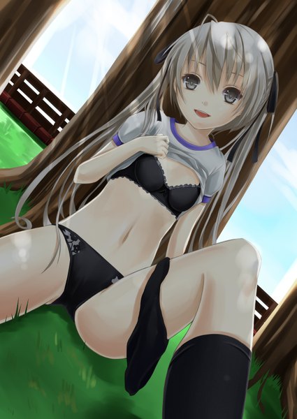 Anime picture 2149x3035 with yosuga no sora kasugano sora reio reio long hair tall image highres light erotic grey hair grey eyes girl underwear panties