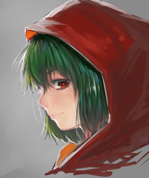 Anime picture 2270x2701 with touhou kazami yuuka sola7764 single tall image looking at viewer highres short hair simple background smile red eyes profile green hair grey background girl hood