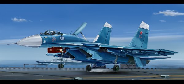 Anime picture 1200x550 with original kcme wide image sky cloud (clouds) pilot weapon airplane jet su-33