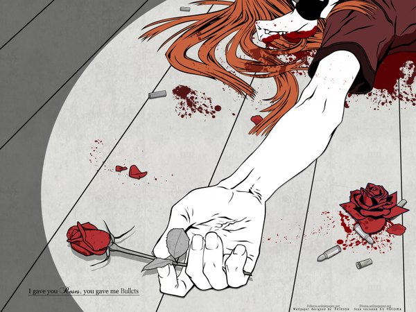 Anime picture 1600x1200 with dogs: bullets & carnage david production badou nails miwa shirow felesya official art boy flower (flowers) rose (roses) blood red rose