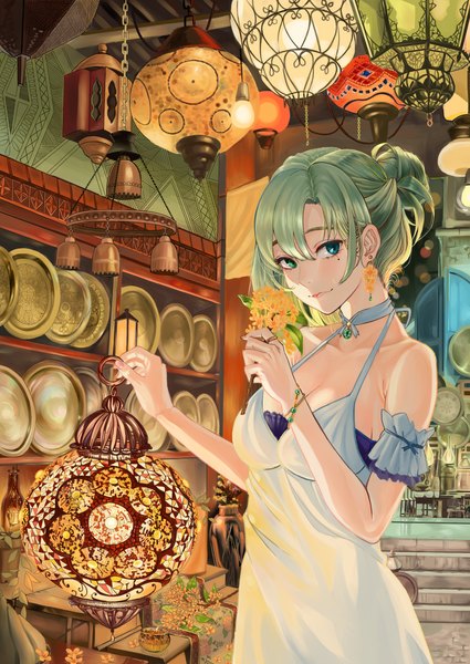 Anime picture 2150x3035 with idolmaster idolmaster cinderella girls takagaki kaede snarkhunt single tall image looking at viewer blush fringe highres short hair breasts blue eyes smile hair between eyes large breasts standing holding green eyes cleavage