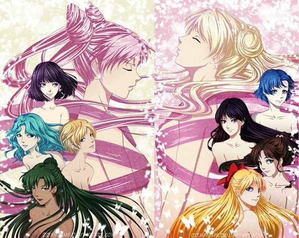 Anime picture 1128x900 with bishoujo senshi sailor moon toei animation tsukino usagi chibiusa aino minako kino makoto princess serenity mizuno ami hino rei tomoe hotaru kaiou michiru tenou haruka meiou setsuna princess usagi small lady zahhomii long hair looking at viewer short hair blue eyes light erotic