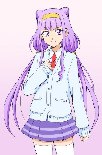 Anime picture 608x920 with precure hugtto! precure toei animation ruru amour k0roni single long hair tall image looking at viewer fringe simple background standing purple eyes twintails payot light smile zettai ryouiki gradient background low twintails purple background