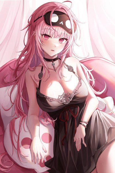 Anime picture 3427x5165 with virtual youtuber hololive hololive english mori calliope mori calliope (6th costume) kim leeyoon single long hair tall image looking at viewer blush fringe highres breasts open mouth light erotic large breasts sitting pink hair absurdres