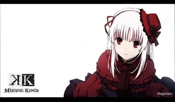 Anime picture 2394x1397 with k-project gohands (studio) kushina anna magicians (zhkahogigzkh) single long hair looking at viewer highres red eyes wide image white background white hair loli girl dress bow hat