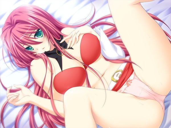 Anime picture 1024x768 with resign (game) light erotic green eyes game cg red hair girl underwear panties