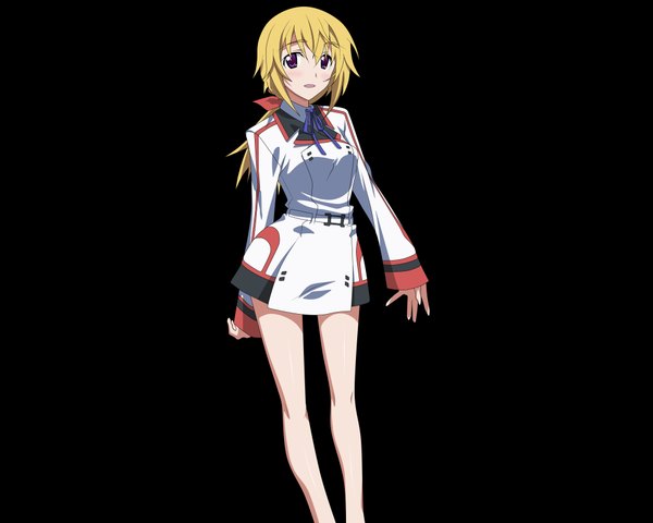 Anime picture 4000x3200 with infinite stratos 8bit charles dunois single long hair blush highres open mouth simple background blonde hair purple eyes absurdres black background girl uniform school uniform