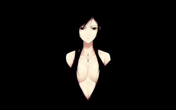 Anime picture 1440x900 with maria-sama ga miteru studio deen ogasawara sachiko kyo (kuroichigo) light erotic black hair wide image cleavage black background blending girl