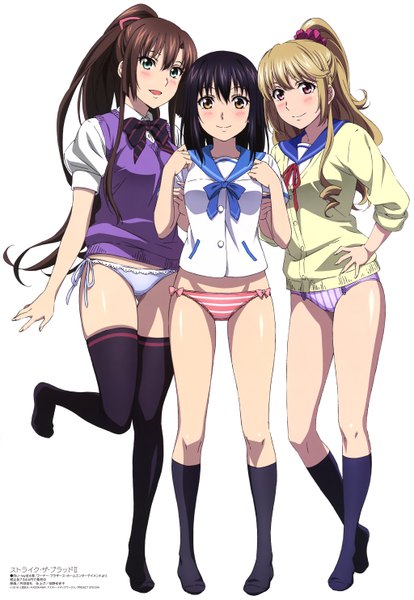 Anime picture 4095x5932 with strike the blood megami magazine himeragi yukina kirasaka sayaka aiba asagi niwa nobuyuki long hair tall image looking at viewer blush highres open mouth blue eyes light erotic black hair simple background blonde hair smile red eyes brown hair