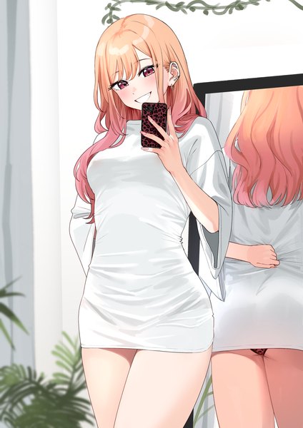 Anime-Bild 2480x3508 mit sono bisque doll wa koi wo suru cloverworks kitagawa marin nonbire single long hair tall image looking at viewer fringe highres breasts light erotic blonde hair smile red eyes standing holding ass head tilt multicolored hair