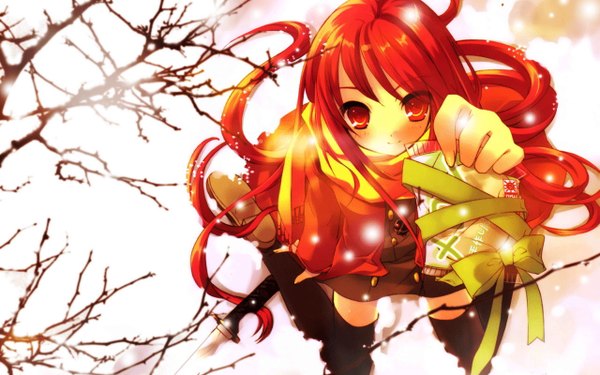 Anime picture 1280x800 with shakugan no shana j.c. staff shana wide image thighhighs sword bread melon bread