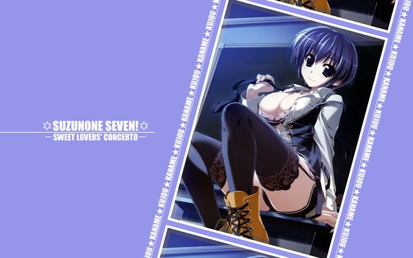 Anime picture 1920x1200 with suzunone seven highres light erotic wide image open clothes open shirt underwear