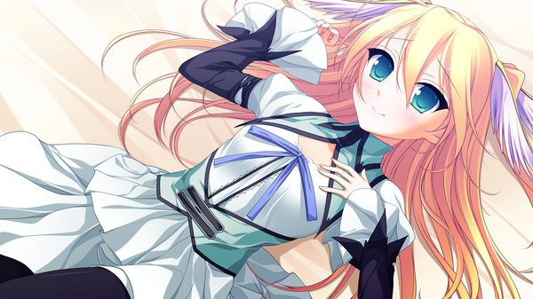 Anime picture 1280x720 with tiny dungeon (game) rosebleu long hair blue eyes blonde hair wide image game cg head wings girl dress