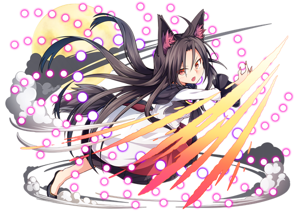 Anime picture 1771x1254 with touhou imaizumi kagerou nogisaka kushio single long hair looking at viewer fringe highres open mouth simple background hair between eyes red eyes brown hair animal ears full body ahoge tail animal tail fingernails fang (fangs)