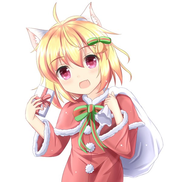 Anime picture 750x800 with original kedama (kedama akaza) single tall image looking at viewer blush fringe short hair open mouth simple background blonde hair smile white background holding animal ears upper body ahoge head tilt :d pink eyes