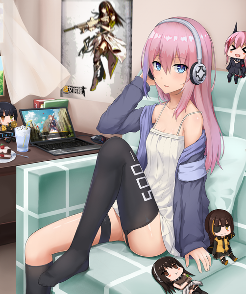 Anime picture 2011x2400 with girls frontline m1903 springfield (girls frontline) m4a1 (girls frontline) m4 sopmod ii (girls frontline) st ar-15 (girls frontline) m16a1 (girls frontline) ro635 (girls frontline) seaweed2017 single long hair tall image looking at viewer blush fringe highres blue eyes light erotic hair between eyes sitting payot