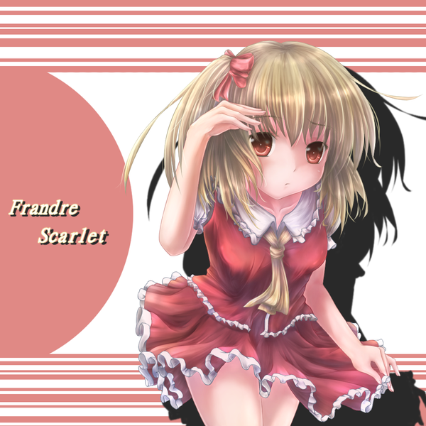Anime picture 1000x1000 with touhou flandre scarlet husky (artist) single looking at viewer short hair blonde hair red eyes girl dress skirt bow hair bow skirt set