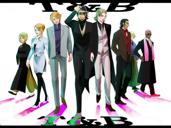 Anime picture 2667x2000 with tiger & bunny sunrise (studio) kaburagi t. kotetsu barnaby brooks jr. ivan karelin keith goodman karina lyle pao-lin huang antonio lopez nathan seymour atsuyu211 highres short hair black hair blonde hair multiple girls pink hair japanese clothes multiple boys dark skin