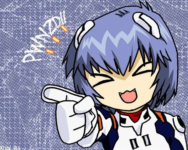 Anime picture 1280x1024 with neon genesis evangelion gainax ayanami rei single fringe short hair open mouth blue hair upper body eyes closed outstretched arm > < girl