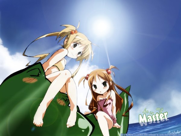 Anime picture 1280x960 with kore ga watashi no goshujinsama sawatari mitsuki pochi sawatari karin signed loli watermark skin tight swimsuit