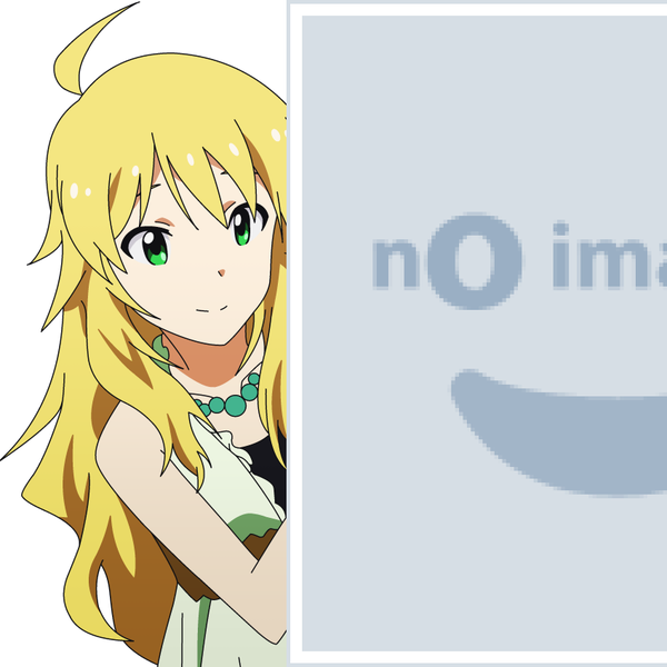 Anime picture 850x850 with idolmaster idolmaster (classic) pixiv hoshii miki mugen ouka single long hair fringe simple background blonde hair smile white background bare shoulders green eyes looking away ahoge no image girl beads