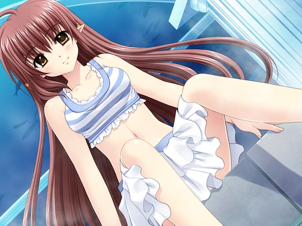 Anime picture 1024x768 with shuffle! lisianthus single long hair brown hair brown eyes game cg pointy ears girl